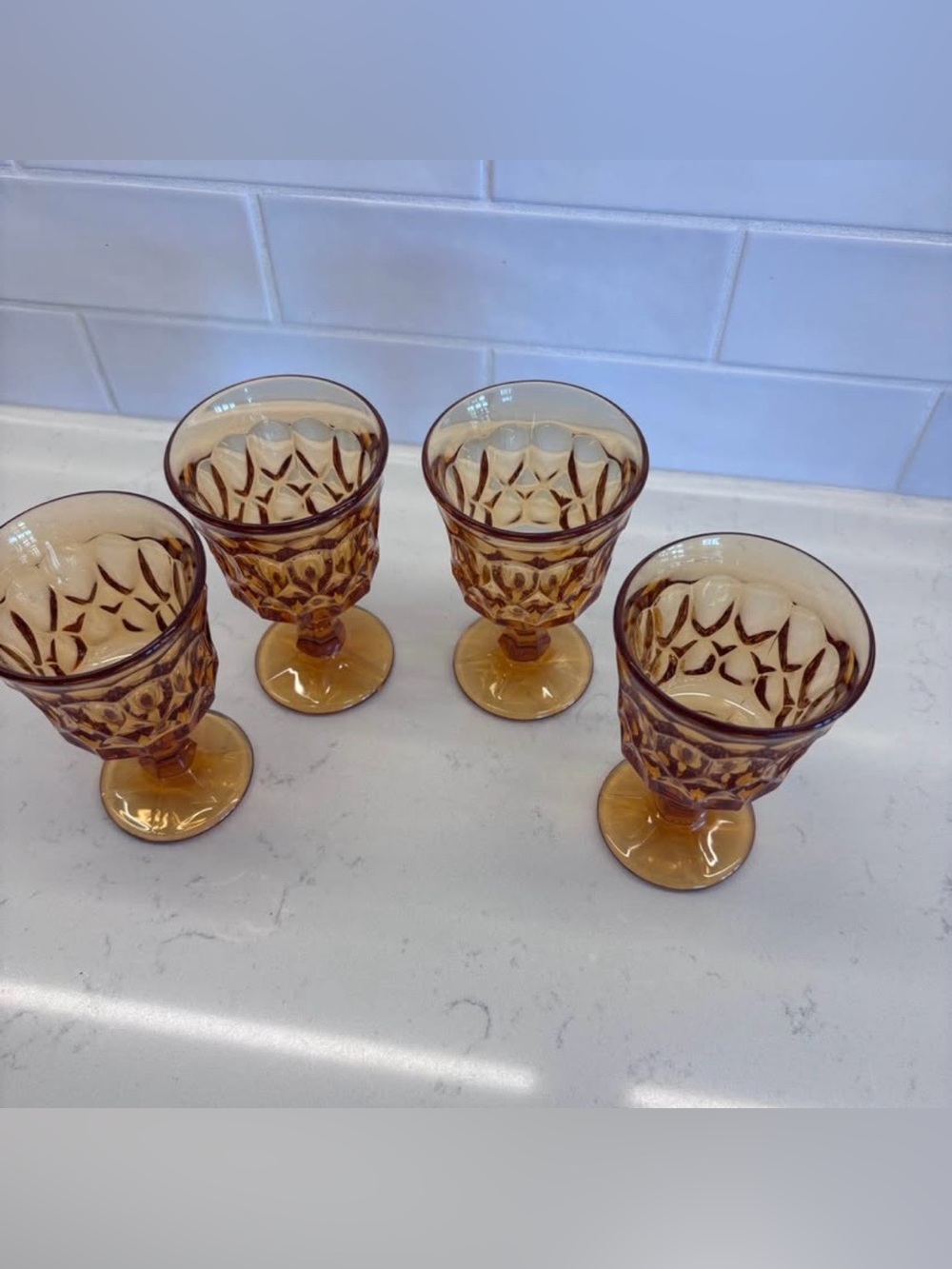 Amber Pressed Glass Goblets - Set of 4
